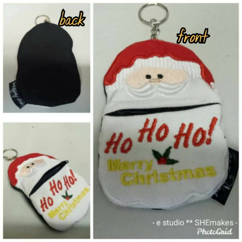 ITH SANTA CLAUS Embroidery Zipper Pouch ( L,M,S ) with key ring