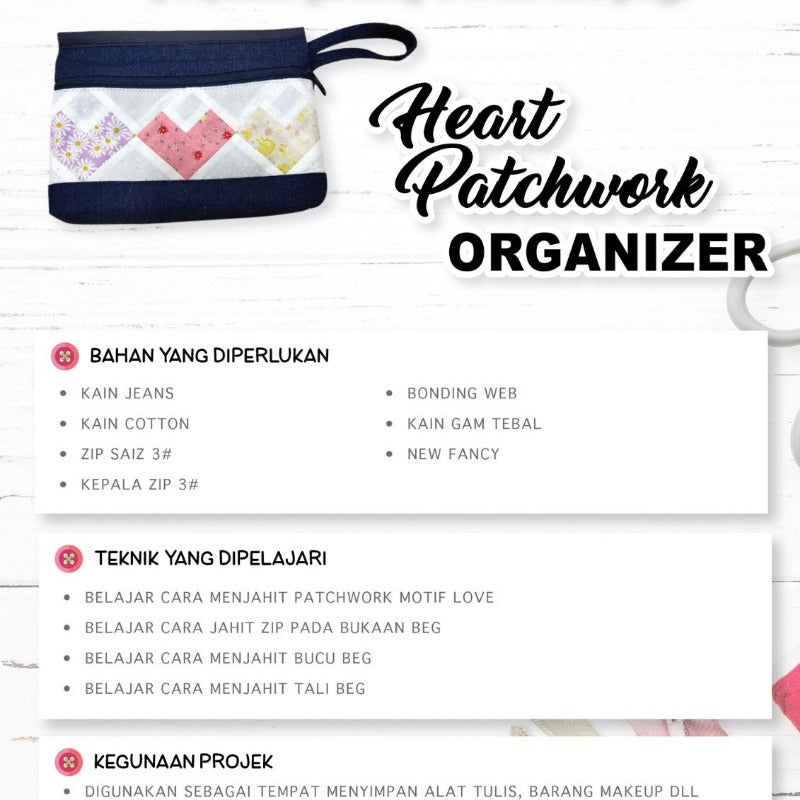 Heart Patchwork Organizer Online Workshop