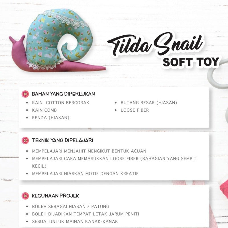 Tilda Snail Soft Toy Online Workshop