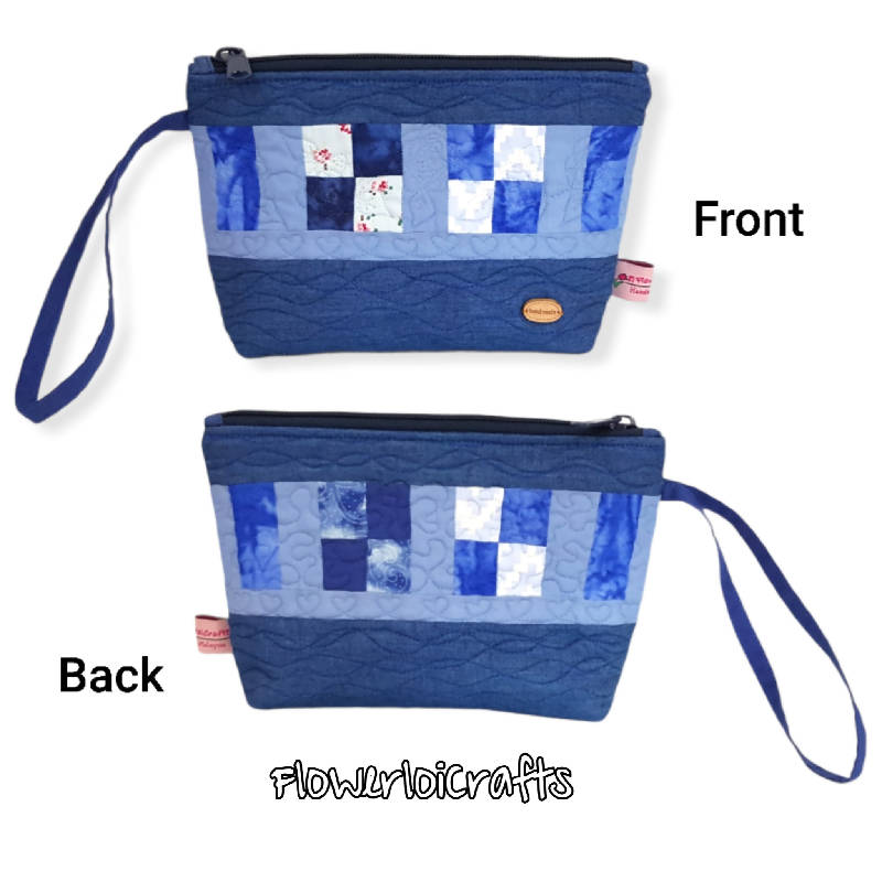 Quilted-Patchwork Zippered Pouch/Wristlet