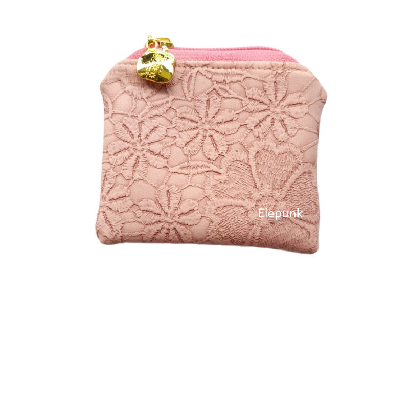 Mini Coin purse with Pink PU lace leather