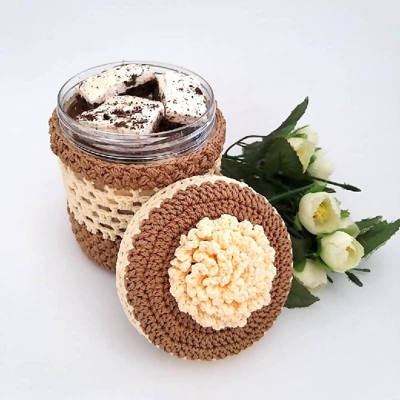 Carnation Brown Crochet Jar Cover
