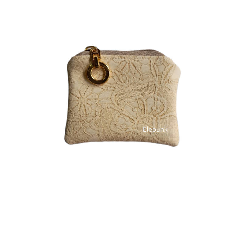 Mini coin purse with cream PU lace leather
