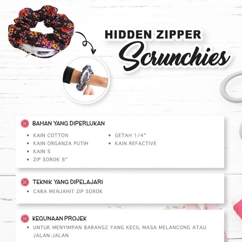 Hidden Zipper Scrunchies Online Workshop