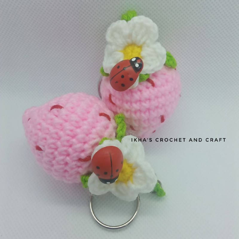 Handmade Crochet Strawberry Keychain
