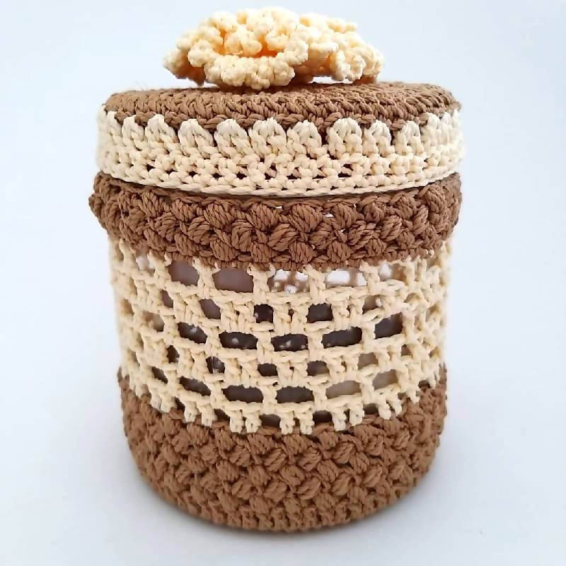 Carnation Brown Crochet Jar Cover