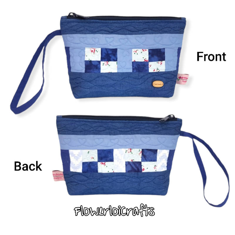 Quilted-Patchwork Zippered Pouch/Wristlet