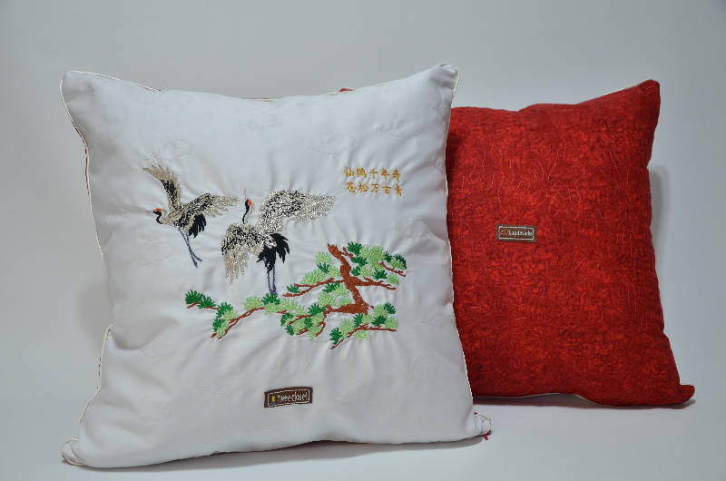 Embroidered Sofa Pillow ~ Long Life Cranes