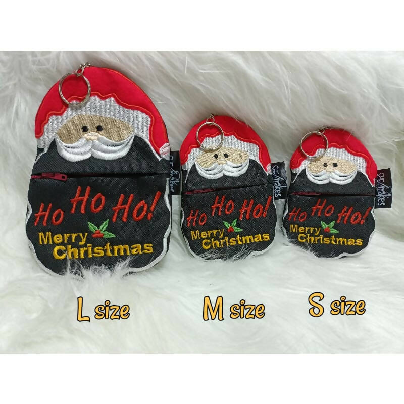 ITH SANTA CLAUS Embroidery Zipper Pouch ( L,M,S ) with key ring