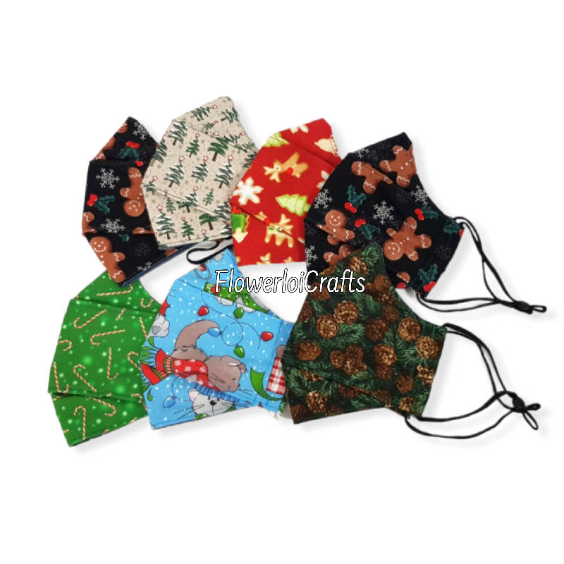 Fashionable Adults 3D Fabric Face Mask with SMMS Filter (Christmas Theme)